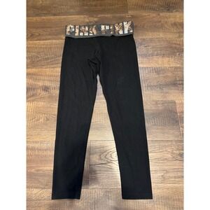 PINK Victoria's Secret Yoga Leggings Black Sequin Waistband Womens Size L‎